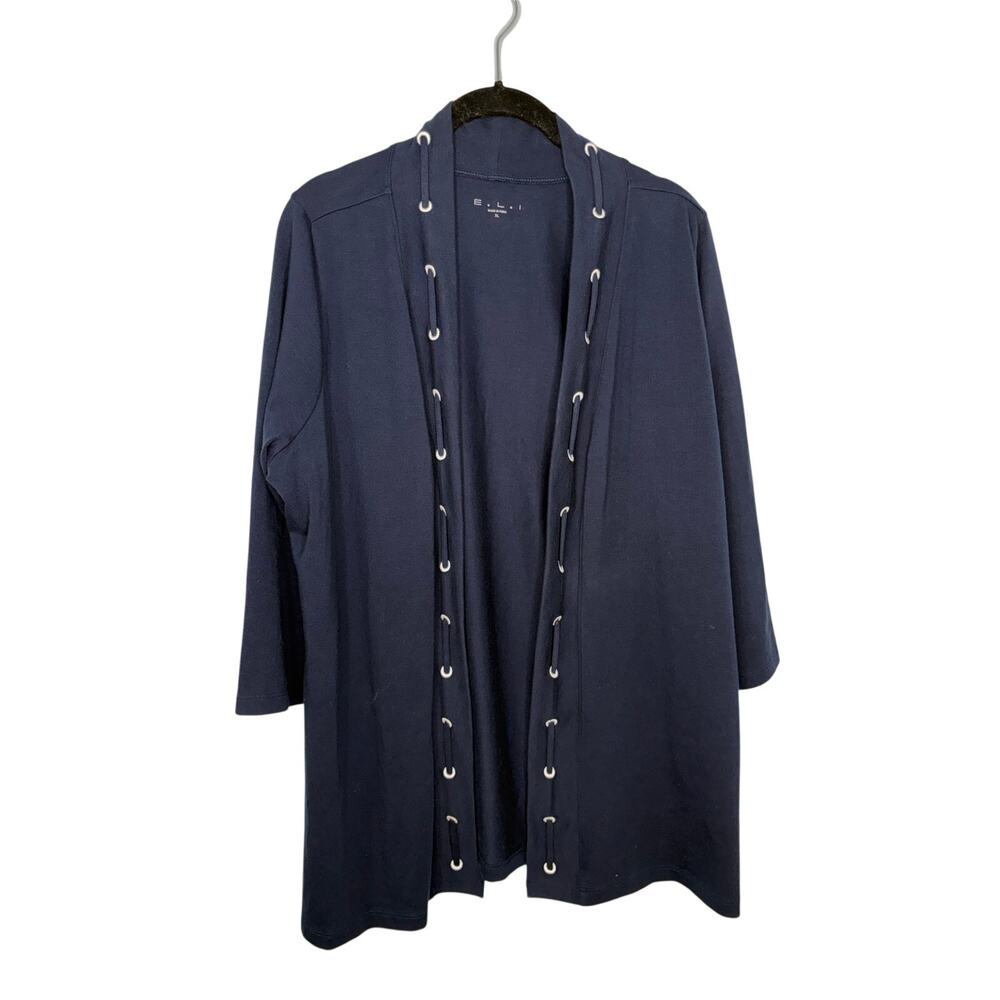 E.L.I. Open Cardigan Pima Cotton Navy Blue Size XL Sweater Work Office
